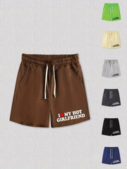 Men's Love Girlfriend Print Shorts Vintage Stretch Drawstring Shorts