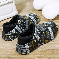 Men's Plush Lined Slip On Walking Boots Non-Slip Casual Shoes