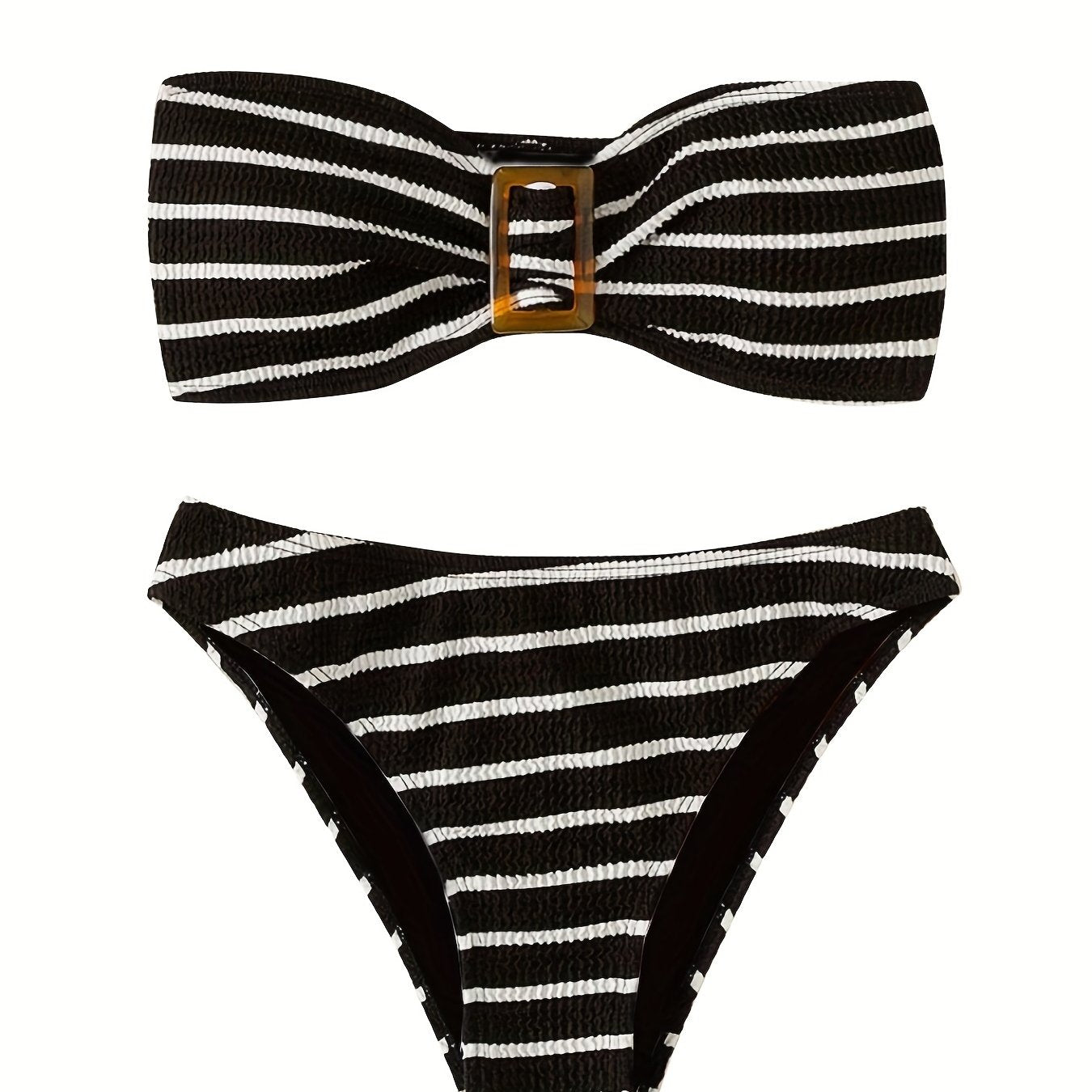 Striped Bandeau Bikini High Cut Swimsuit Set