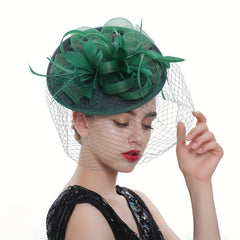 Green Veil Mesh Fascinators Hat Feather Derby Wedding Cocktail