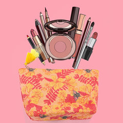 Vintage Floral Pattern Cosmetic Bag Canvas Roomy Zipper Makeup Bag