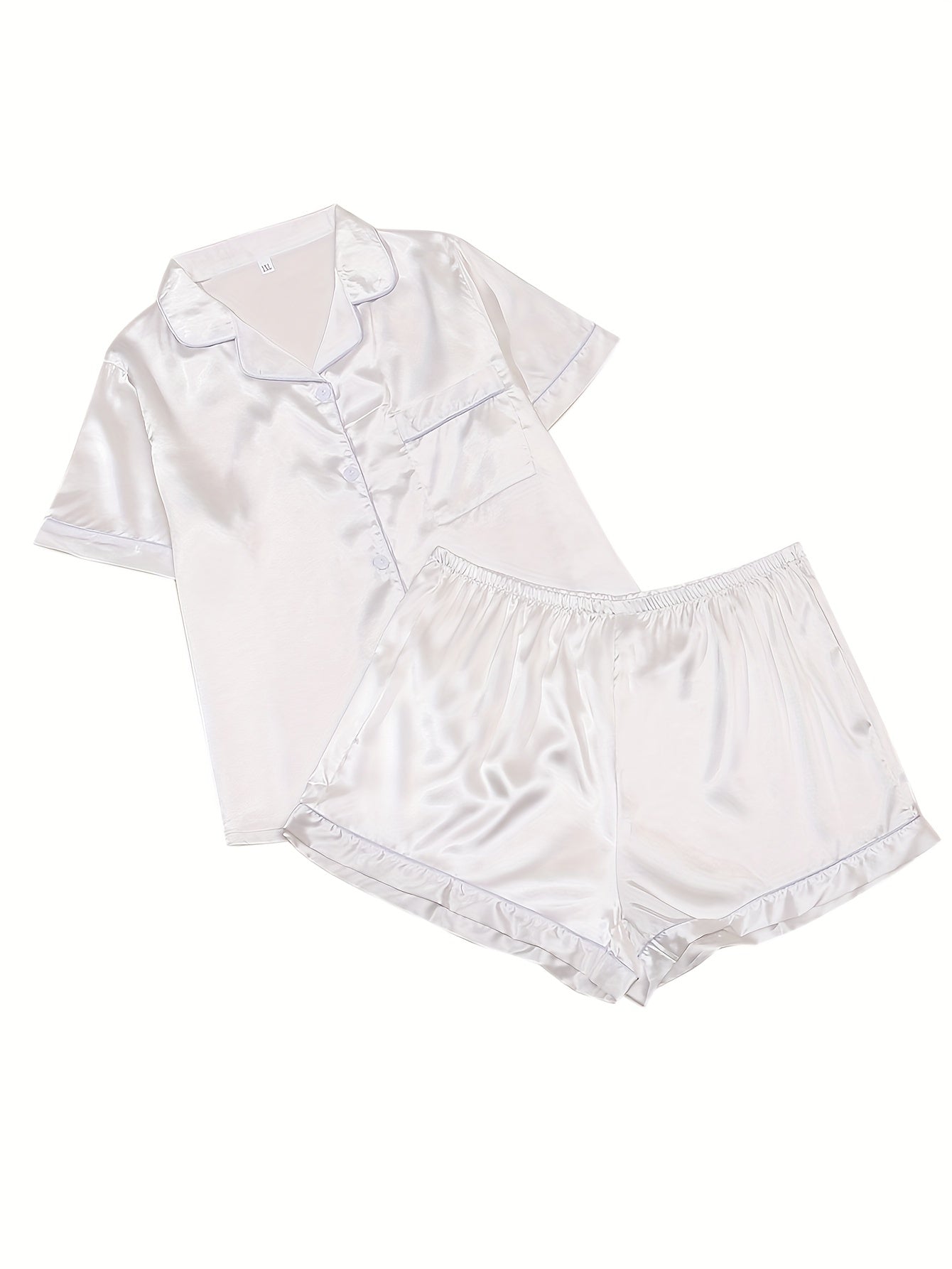 Satin Short Sleeve Pajama Set Plus Solid Comfort Loungewear