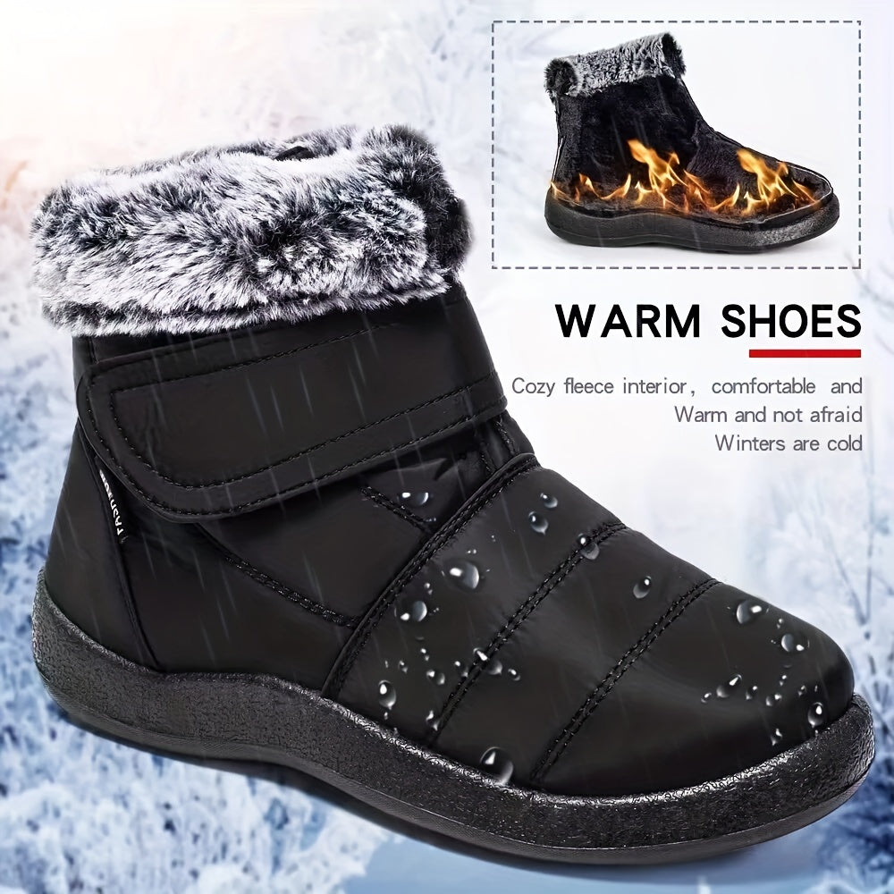 Waterproof Thermal Snow Boots Hook & Loop Furry Winter Ankle Boots