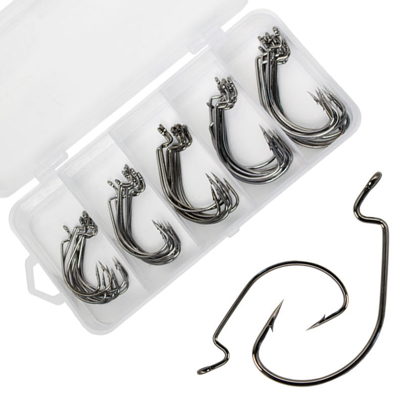 50pcs High Carbon Steel Worm Hooks with Tackle Box for Saltwater Fishing