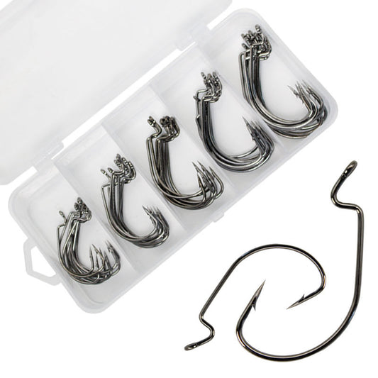 50pcs High Carbon Steel Worm Hooks with Tackle Box for Saltwater Fishing