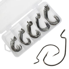 50pcs High Carbon Steel Worm Hooks with Tackle Box for Saltwater Fishing