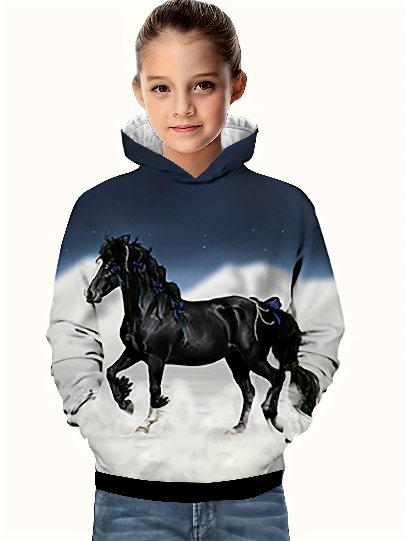 3D Horse On Clouds Graphic Hoodie Long Sleeve Sweatshirt