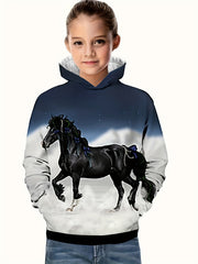 3D Horse On Clouds Graphic Hoodie Long Sleeve Sweatshirt
