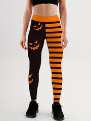 Funny Face & Stripe Print Halloween Leggings