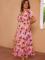 Casual Dress Women's Plus Floral Print Maxi Smock Dress