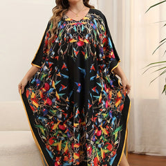 Colorful Bird Print V Neck Cover Up Dress