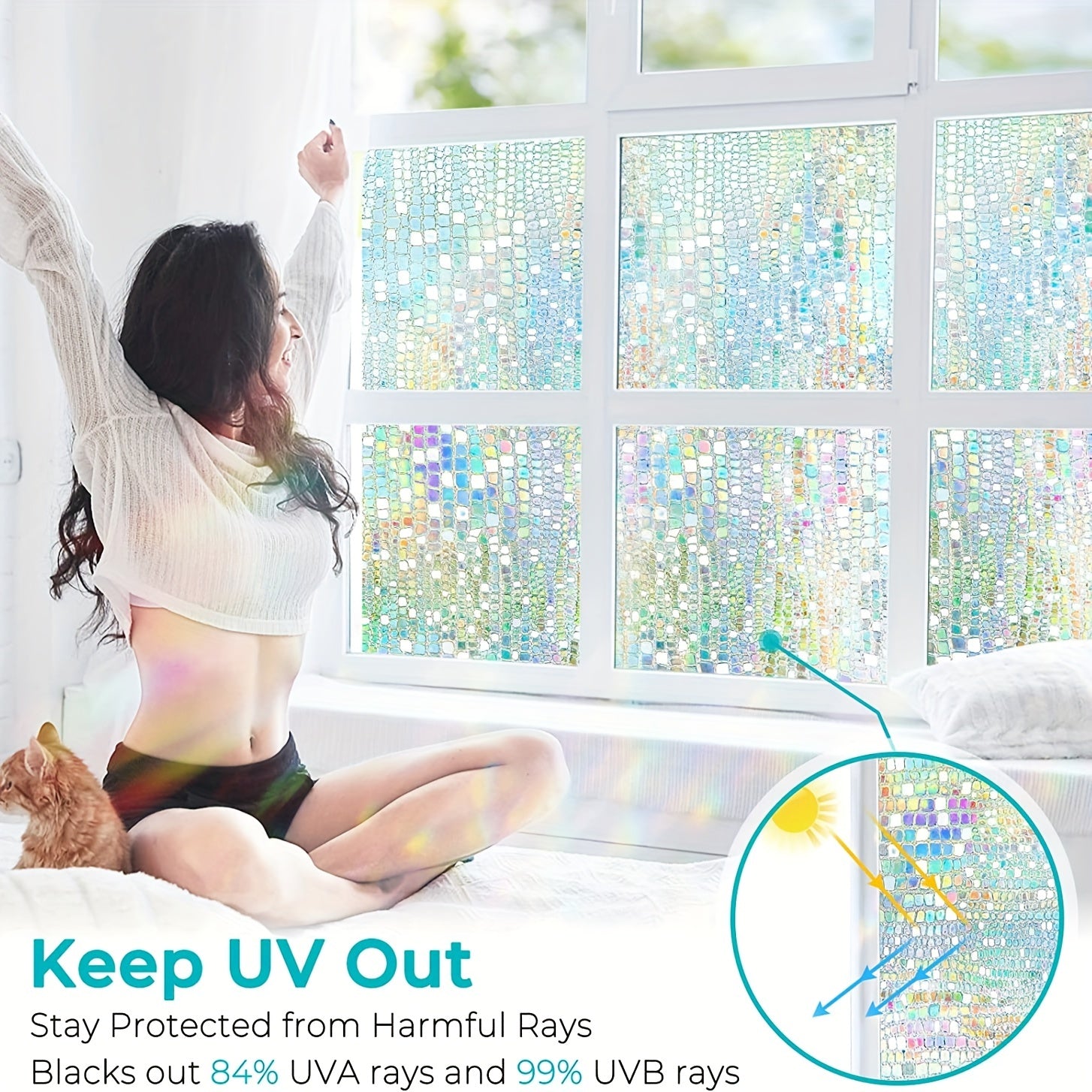 Privacy Window Film Stained Glass Rainbow Clings Sun Blocking Decor
