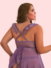 Sexy Lace Ruffle Trim Maid Dress With Panty