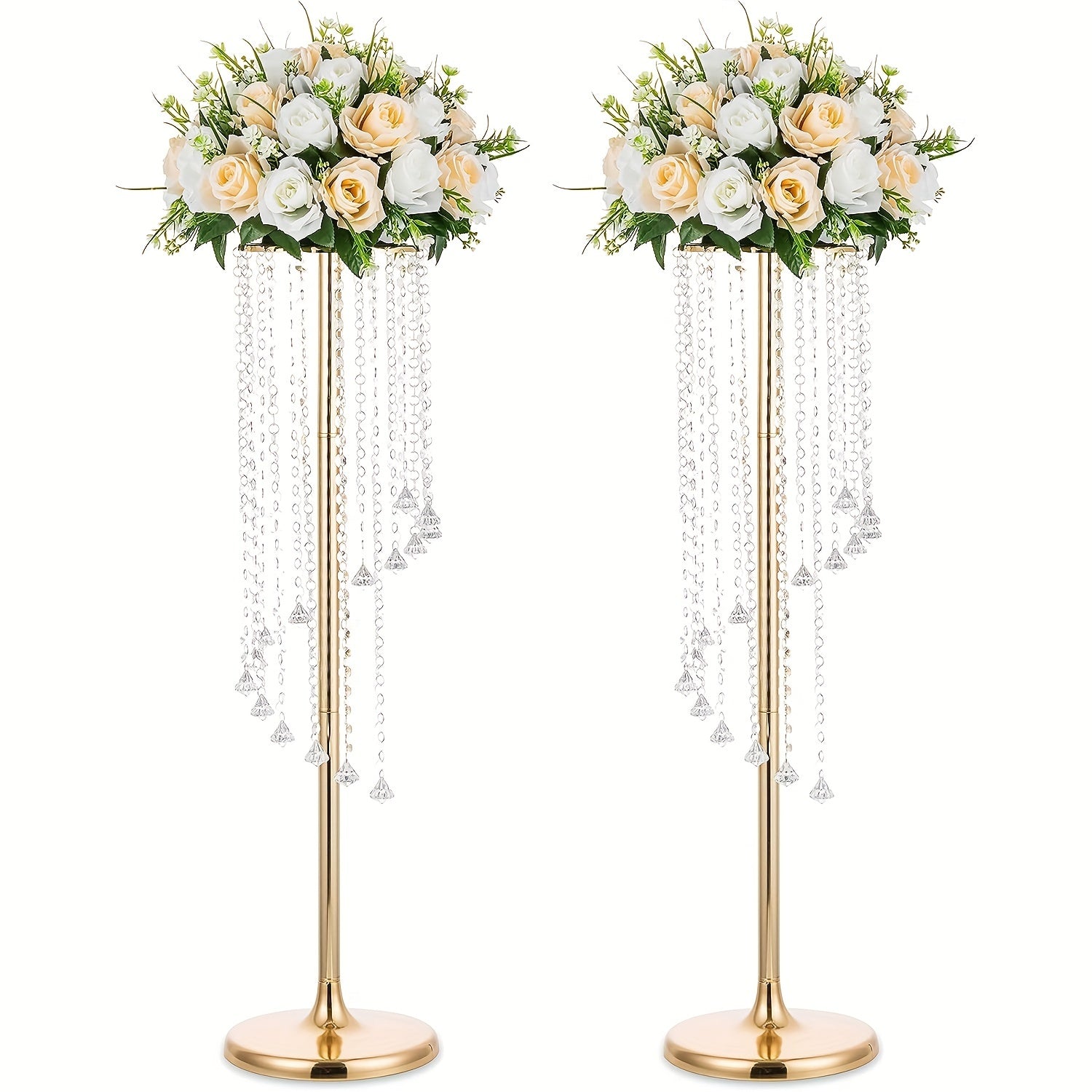 2pcs Tall Wedding Centerpieces Silvery Vases Crystal Flower Vase