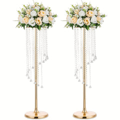 2pcs Tall Wedding Centerpieces Silvery Vases Crystal Flower Vase