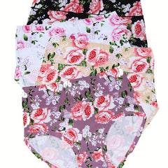 Women's Plus Floral Print High Waisted Soft Panties 4pcs Set