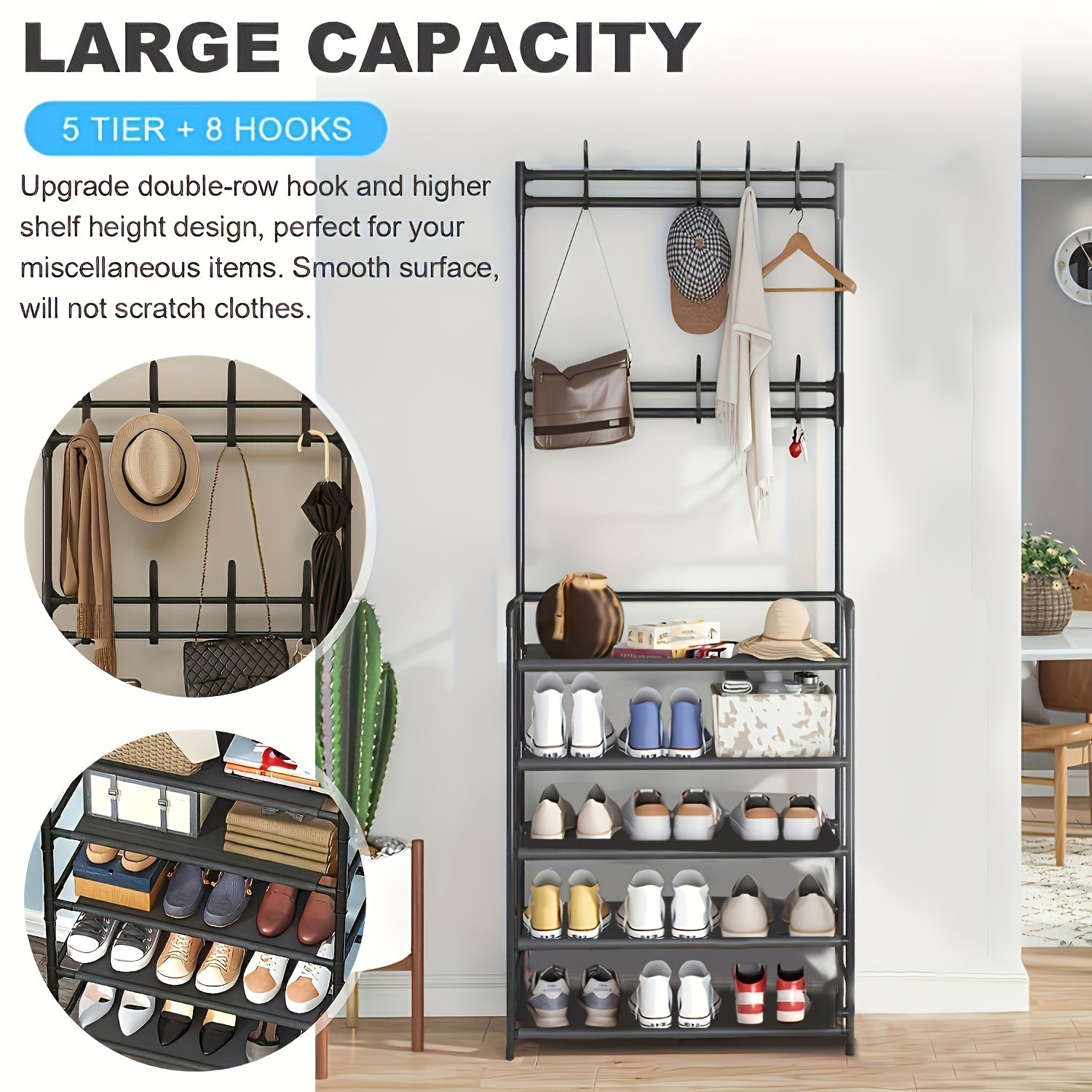 Thickened & Reinforced 59" Shoe & Hat Rack Clothes Rack