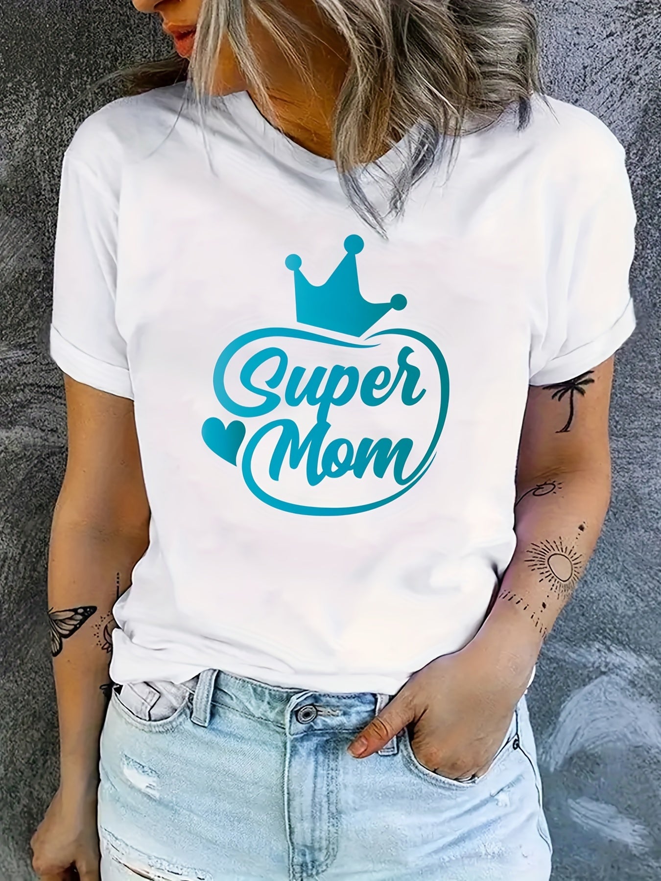 Mom Letter Graphic Crew Casual Sports T-Shirt