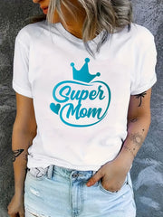 Mom Letter Graphic Crew Casual Sports T-Shirt