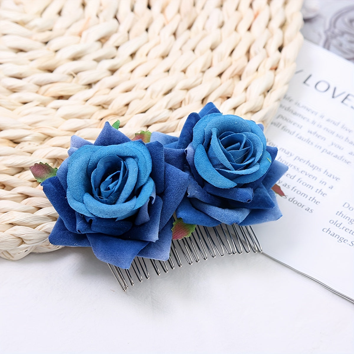 Double Red Rose Hair Comb for Women