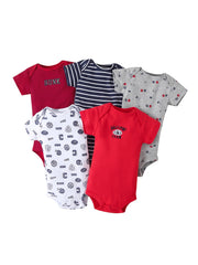 5pcs Baby Boys Casual Short Sleeve Onesie With Assorted Designs