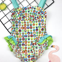 Toddler Girl's Geometric Pattern Onesie Swimsuit Ruffle Tankini Camisole