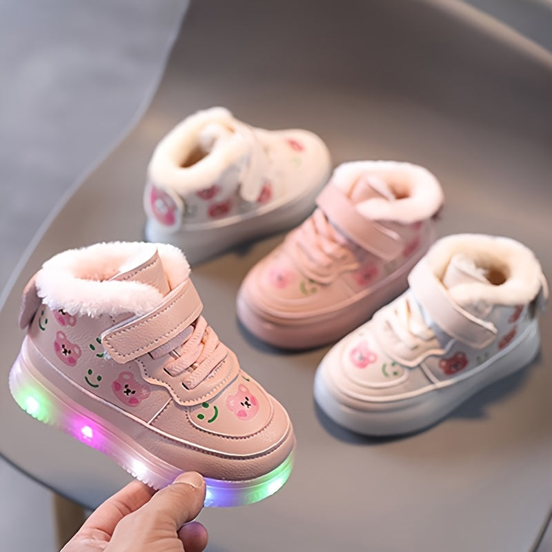 Girl's LED Light Up High Top Skate Shoes with Plush Lining