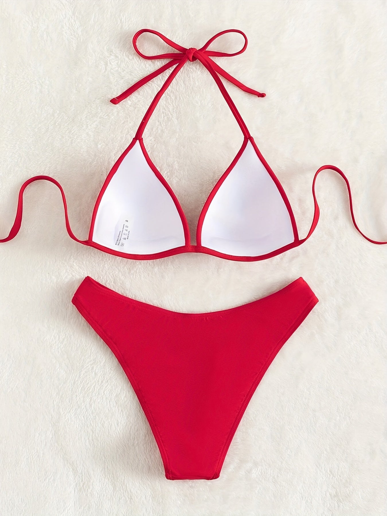 Push Up 2 Piece Set Bikini Triangle V Neck Tie Back Swimsuit