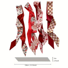 Red Floral Print Skinny Scarf Silk Block Ribbon Necktie Neckerchief