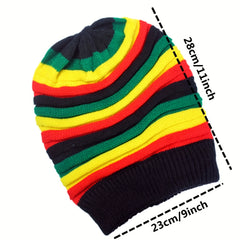 Rainbow Striped Slouchy Beanie Warm Knit Hat Elastic Turban Hat