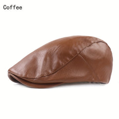 Leather Beret Hat Vintage Flat Caps Solid Cap