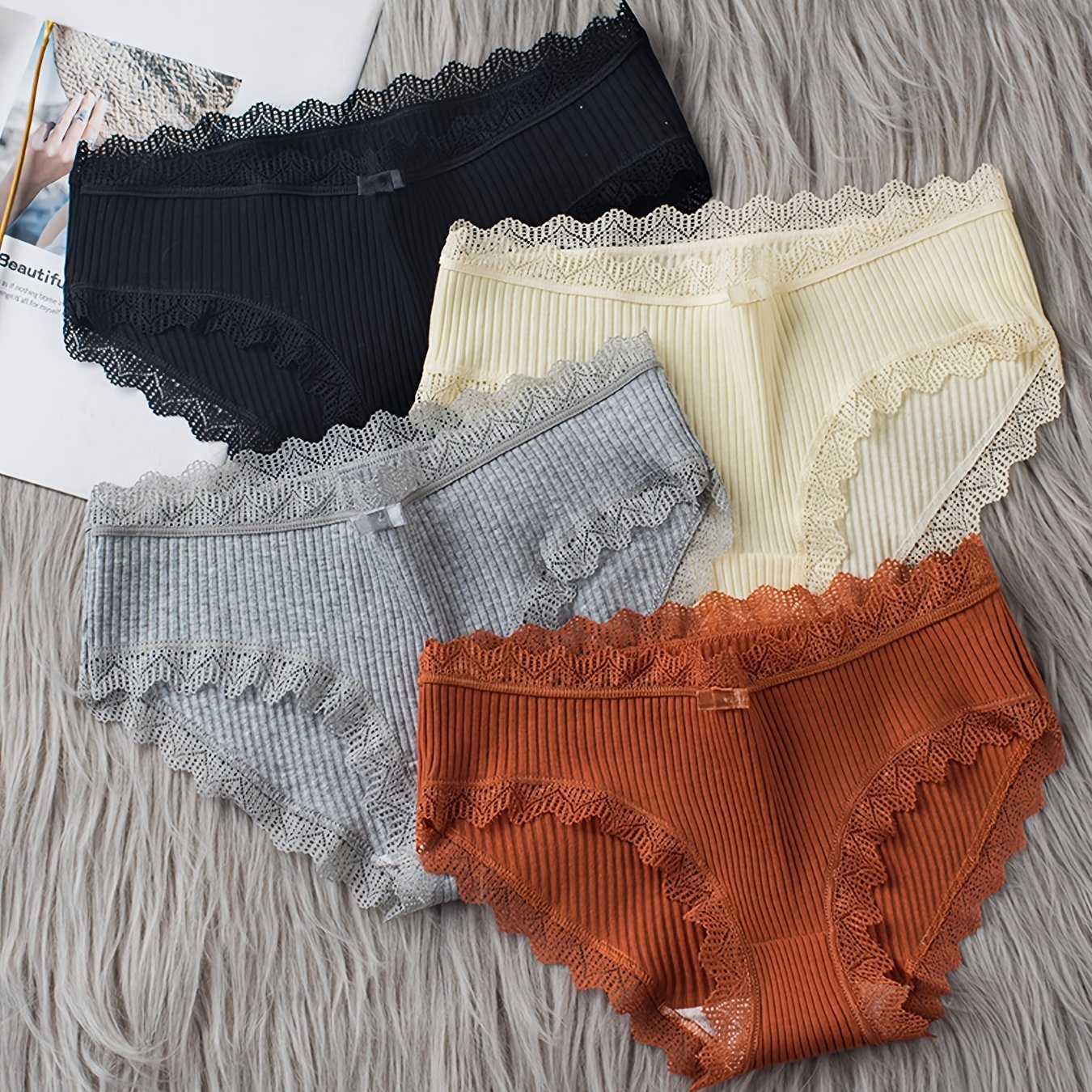 4pcs Girls Lace Trim Elastic Waist Briefs for Girls 12-15 Years