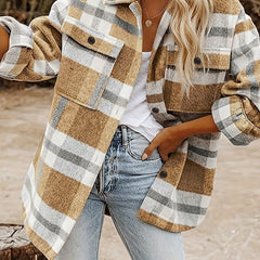 Plaid Button Down Long Sleeve Jacket Loose Lapel Plaid Jacket