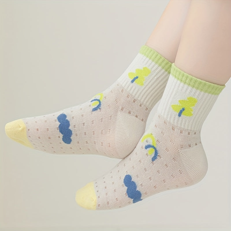 5 pairs Boys Cartoon Pattern Socks Knitted Soft Crew Socks