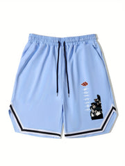 Men's Anime Graphic Drawstring Streetwear Shorts for Workout Fitness