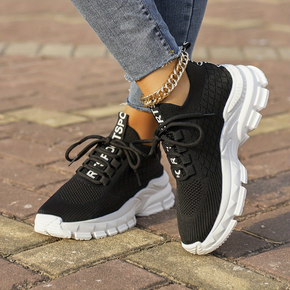 Women's Lace-up Running Shoes Letter Pattern