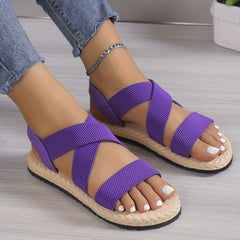 Women's Cross Strap Flat Sandals Elastic Band Summer Beach Shoes
