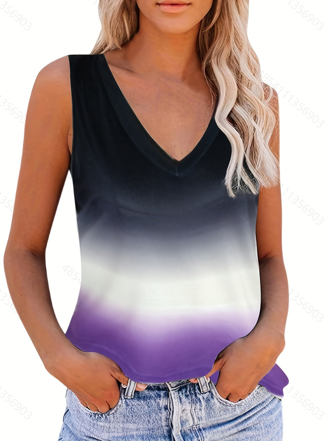 Casual Sleeveless V Neck Tank Top for Women