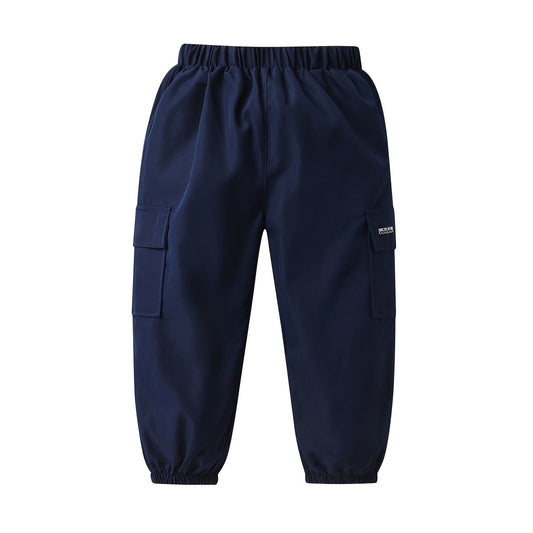 Boys Casual Elastic Waist Cargo Pants with Letter Patched Detail