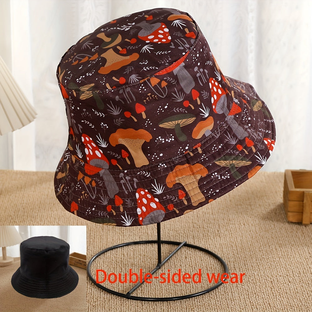 Mushroom Print Fisherman Hat for Sun Protection Outdoors