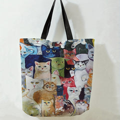 Many Cats Oil Painting Tote Bag Large Travel Beach Shoulder Bag