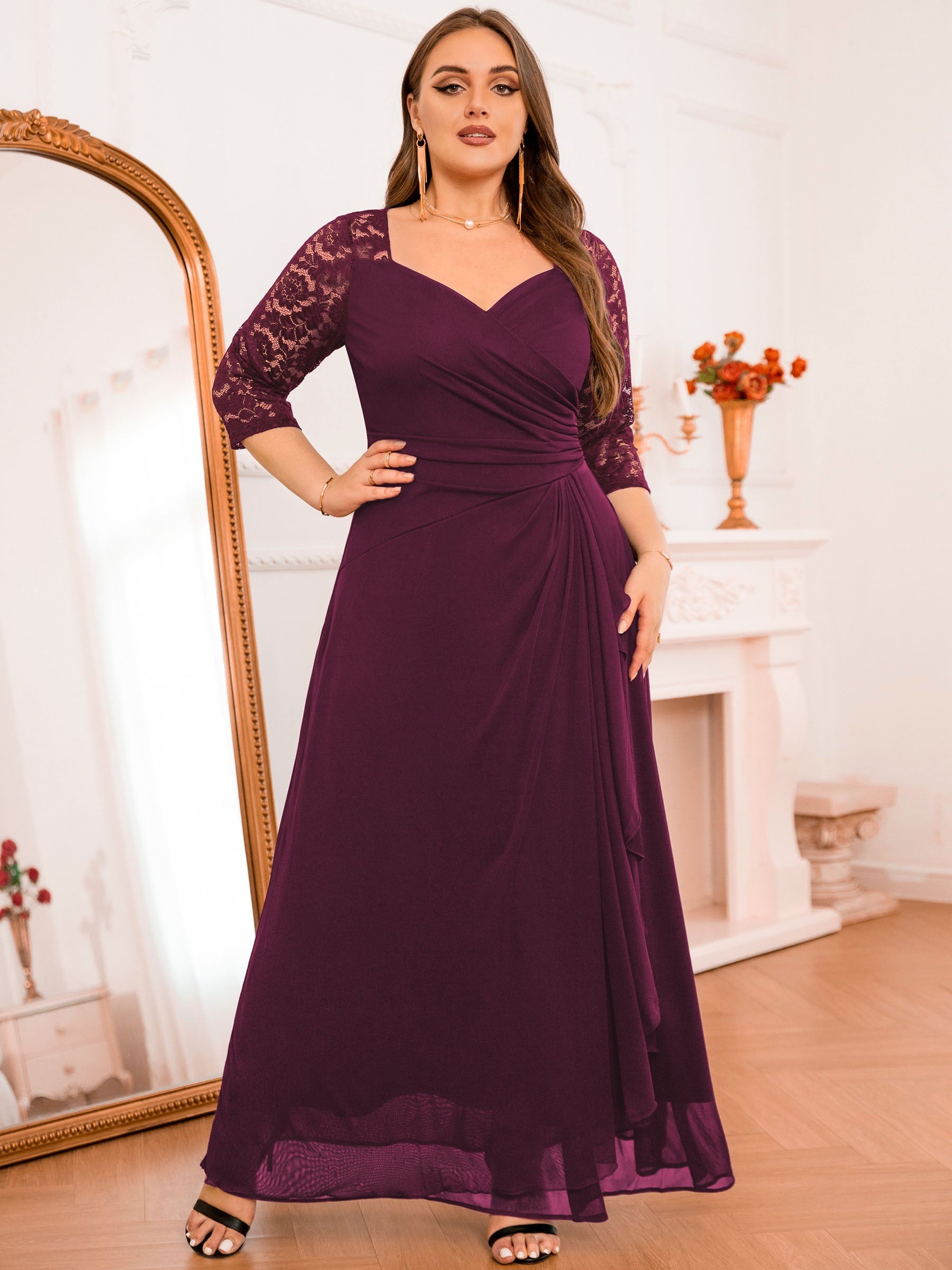 Bridesmaid Dress Floral Lace Sweetheart Neck Maxi Wedding Dress