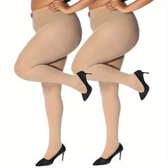 2 Pairs Plus Size Casual Pantyhose Set Women's Plus Elastic Control Top Tights