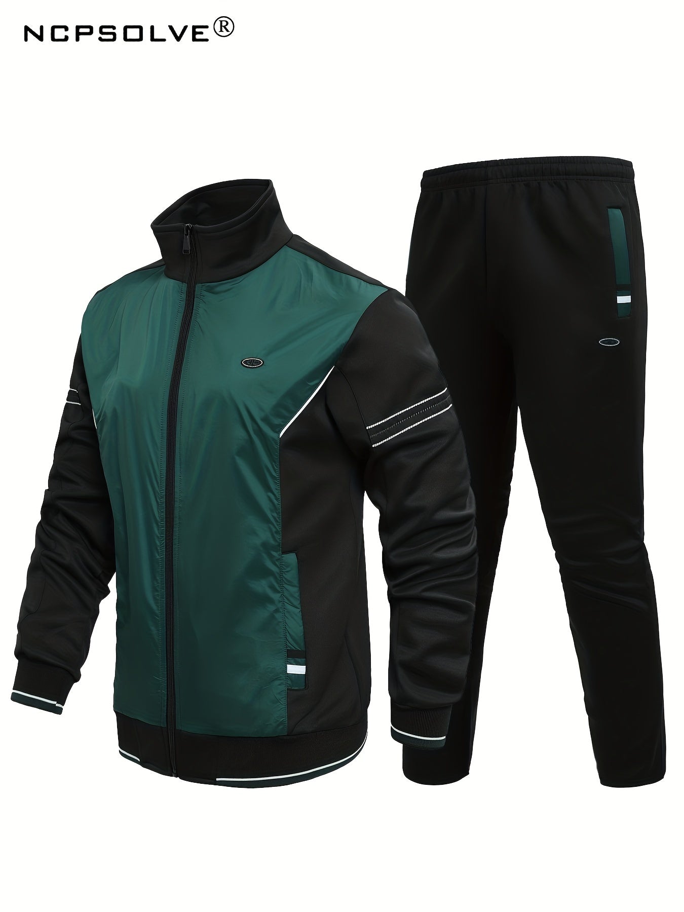 Men's Striped Sports Suit Stand Collar Jacket & Stretch Pants