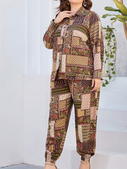 Women's Plus Paisley & Scarf Print Blouse & Pants Outfit 2 Piece Set