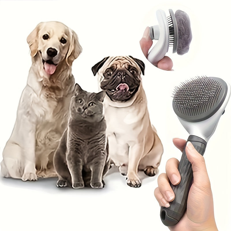 Self Cleaning Dog Slicker Brush Comb Shedding Gentle Stainless Steel Tee