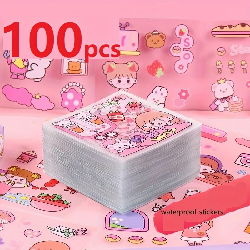 100pcs Children's Pet PET Stickers Diy Cartoon Decorative Stickers
