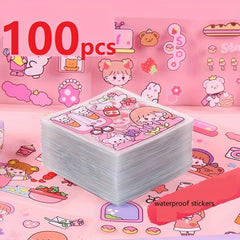 100pcs Children's Pet PET Stickers Diy Cartoon Decorative Stickers