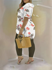 Floral Print V Neck Tunic Top & Skinny Pant Set