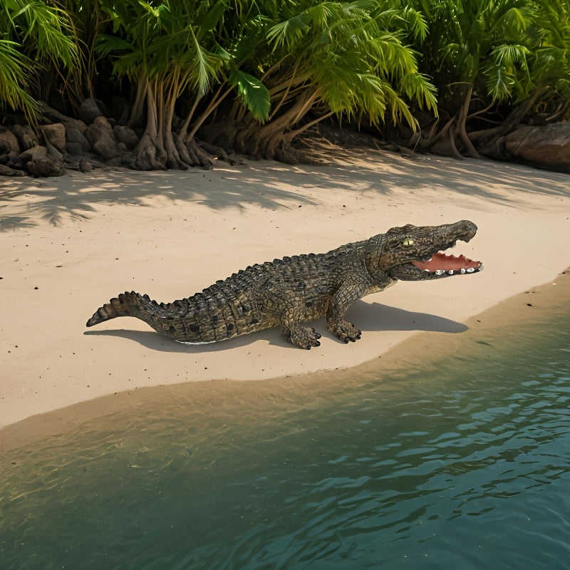 Durable Prehistoric Crocodile Model with Open Mouth & Fangs for Outdoor Use